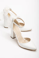 Lilly - White Bridal Shoes with Lace Back Bow