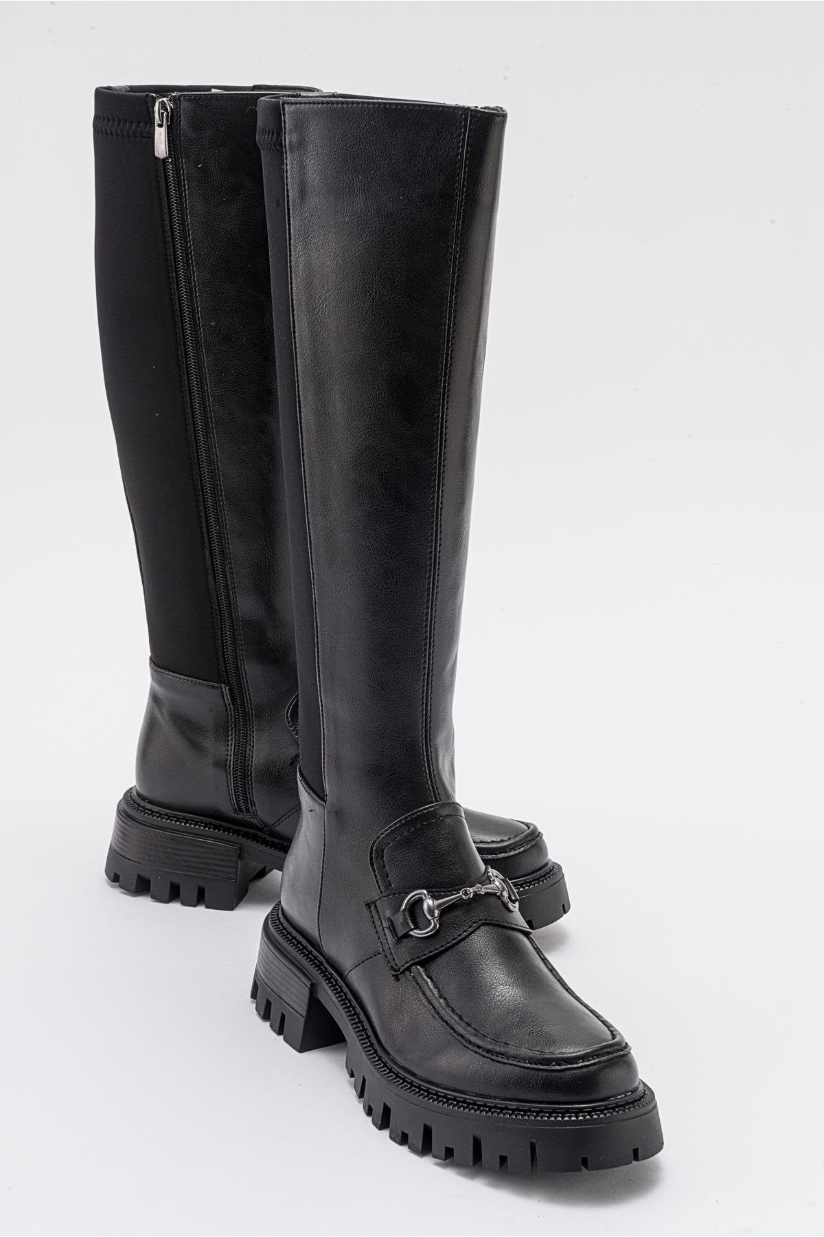 Chapel - Black Buckled Stretch-Detail Boot (Women)