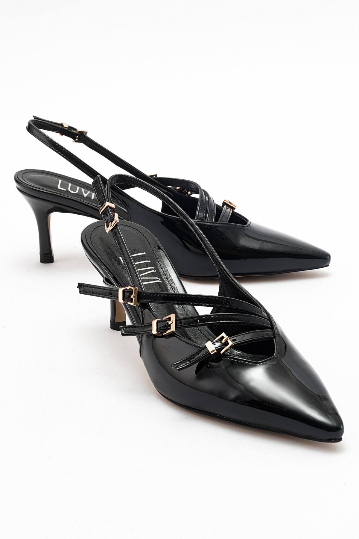 Magra Black Patent Pointed-Toe Slingback Stiletto (Women)