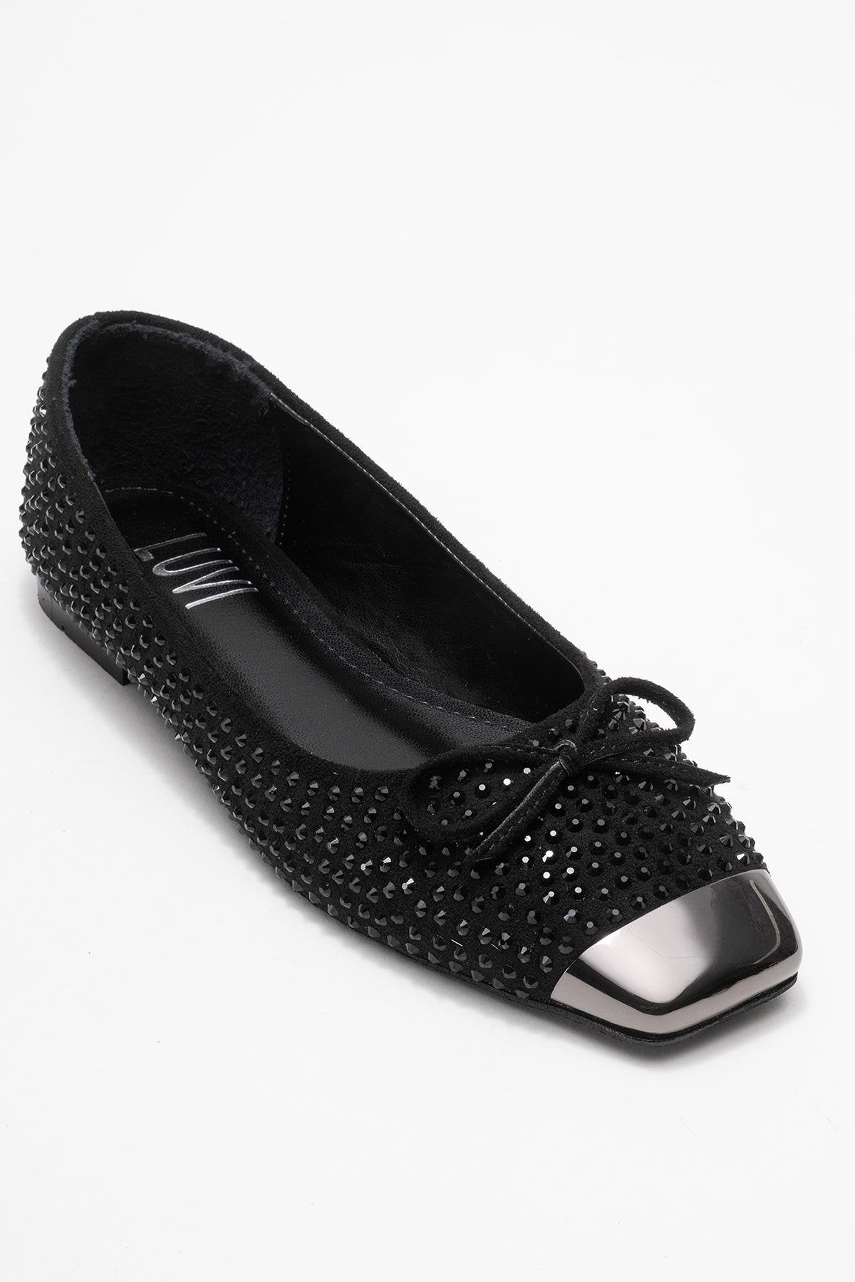 Abra - Black Stone-Embellished Bow Ballet Flat (Women)