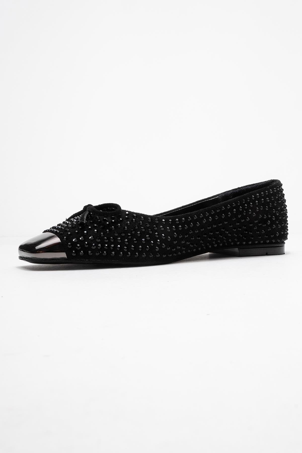 Abra - Black Stone-Embellished Bow Ballet Flat (Women)