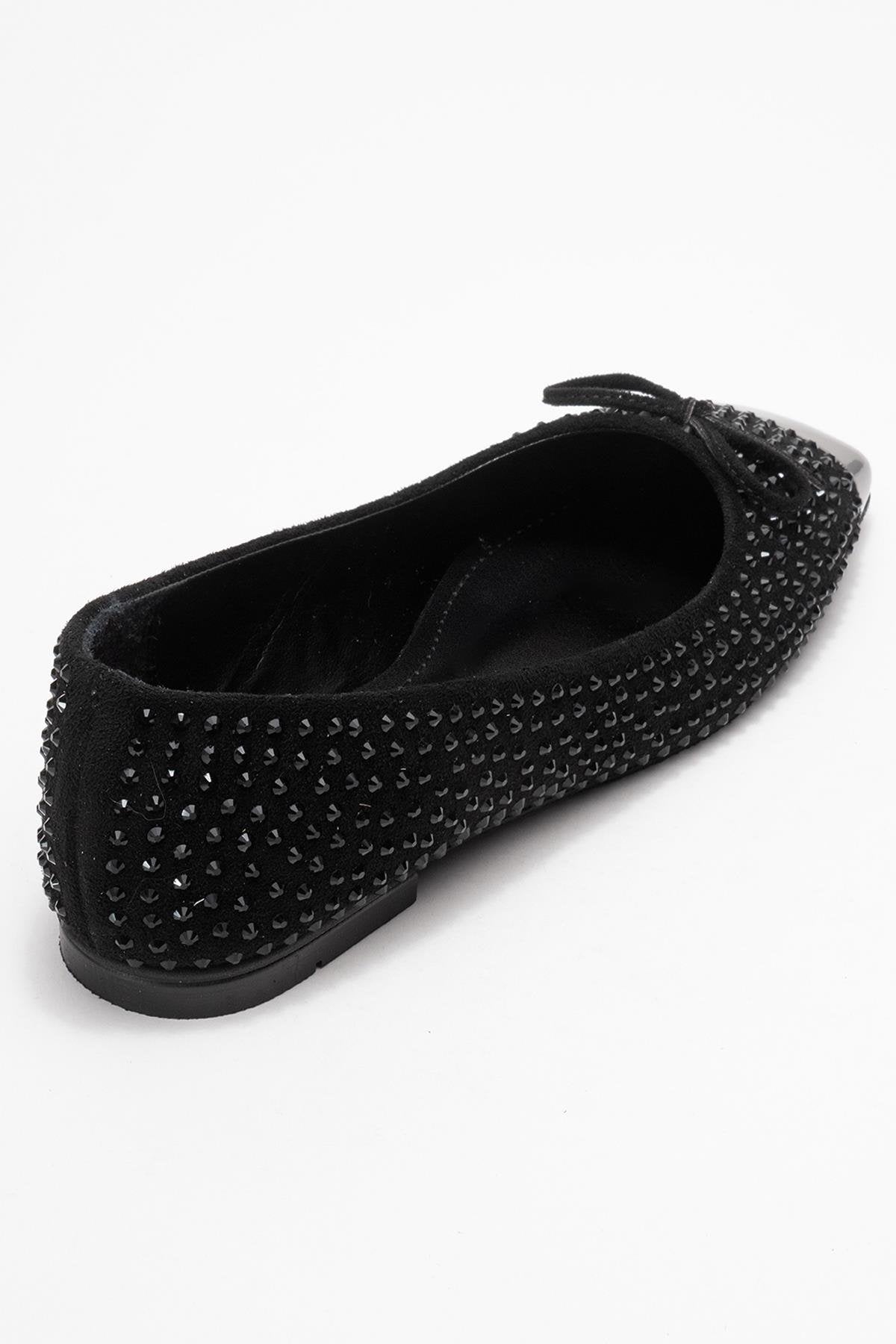 Abra - Black Stone-Embellished Bow Ballet Flat (Women)