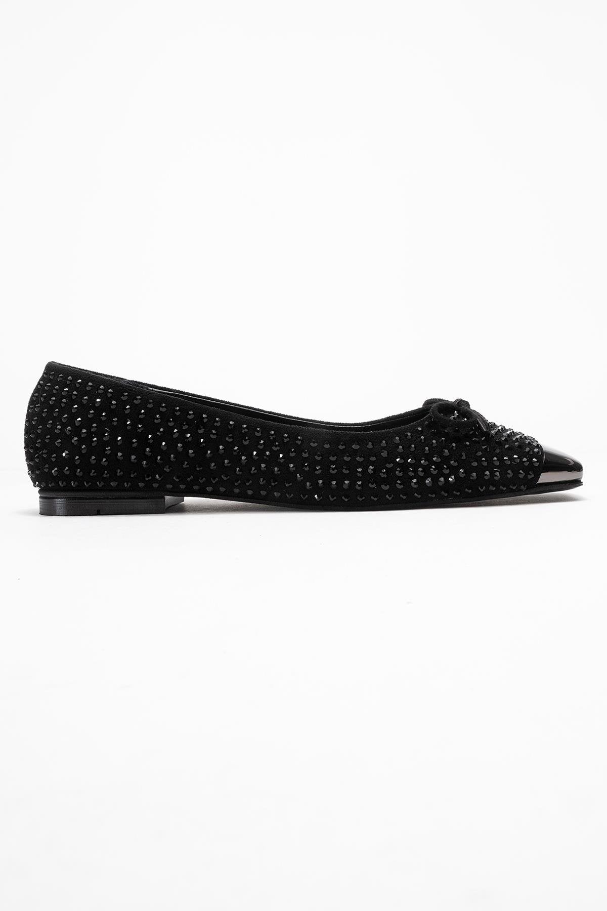 Abra - Black Stone-Embellished Bow Ballet Flat (Women)