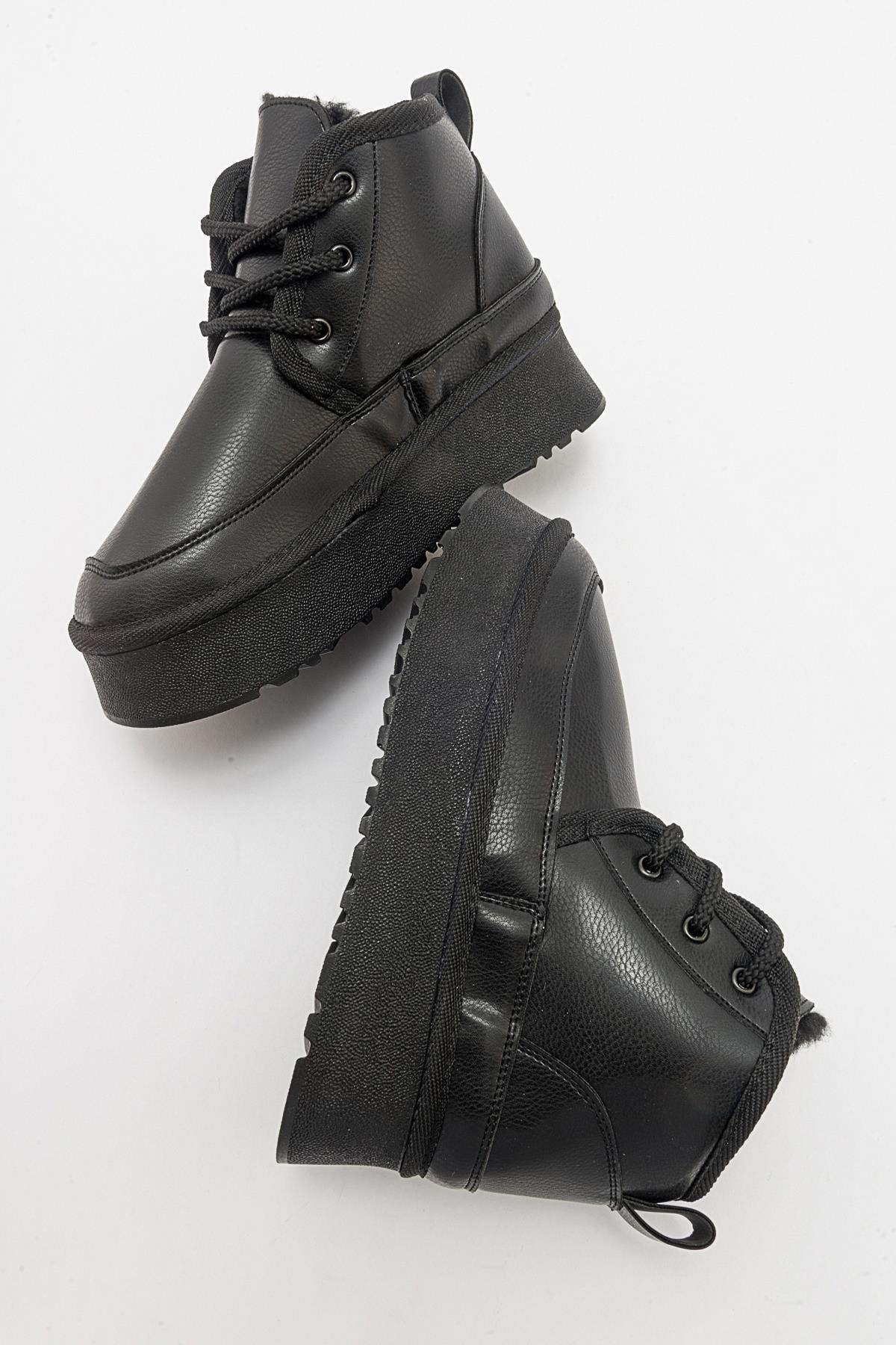 Ovela - Black Thick Sole Lace-Up Sport Boot (Women)