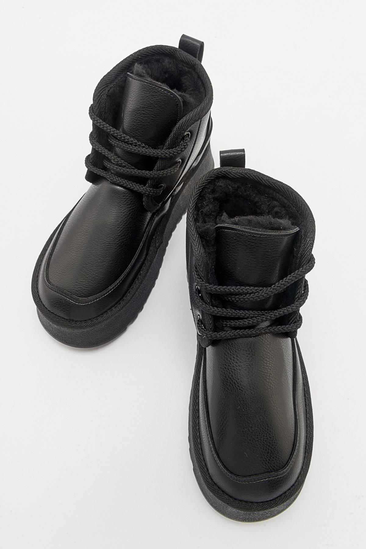 Ovela - Black Thick Sole Lace-Up Sport Boot (Women)