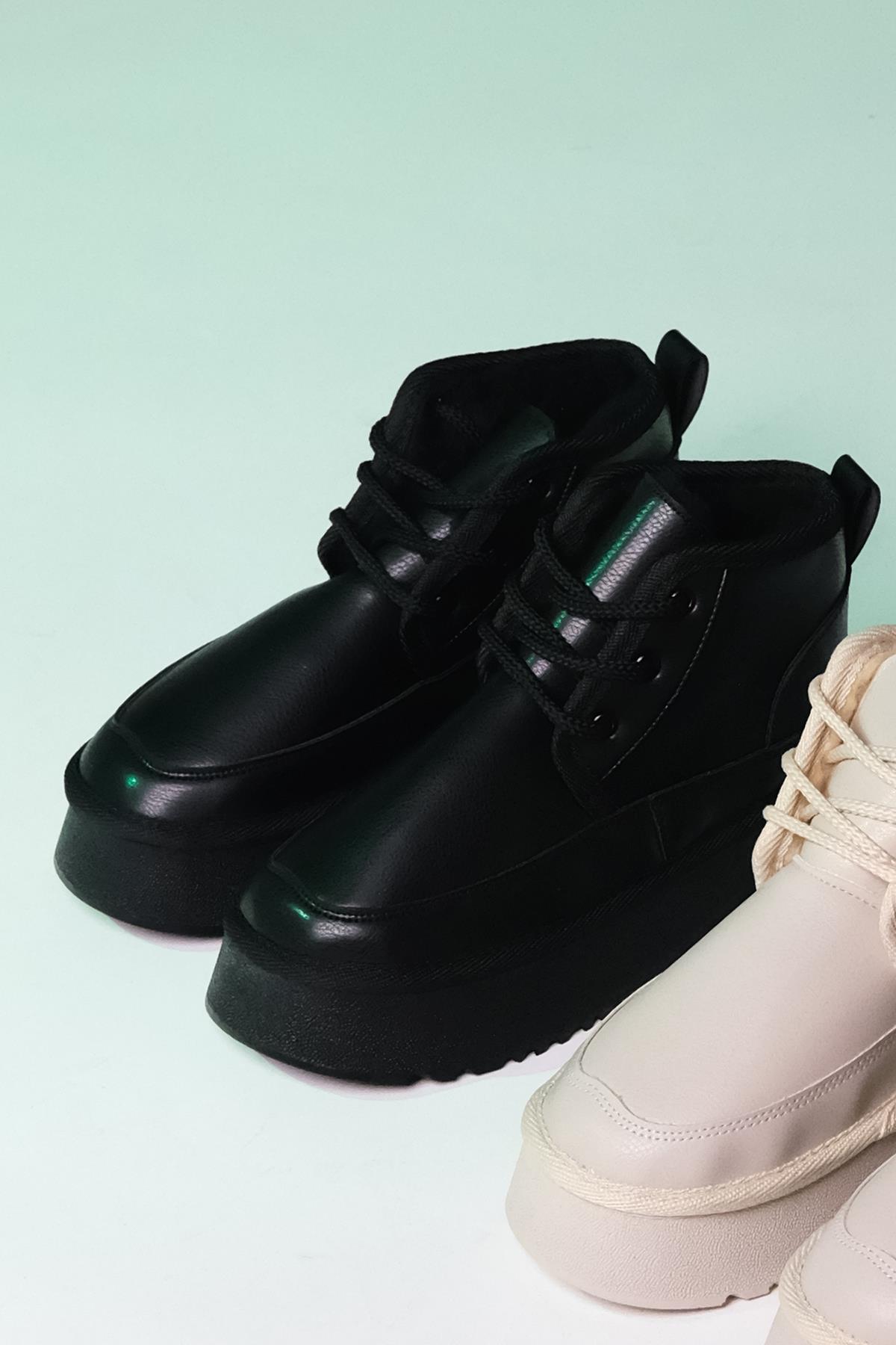 Ovela - Black Thick Sole Lace-Up Sport Boot (Women)