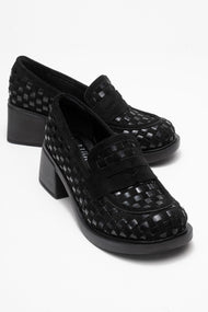 Marlon - Black Woven Block Heel Shoe (Women)