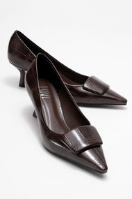 Marcia - Brown Embossed Buckle Stiletto Heel Shoe (Women)