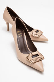 Great - Beige Brown Buckle Heeled Shoe (Women)