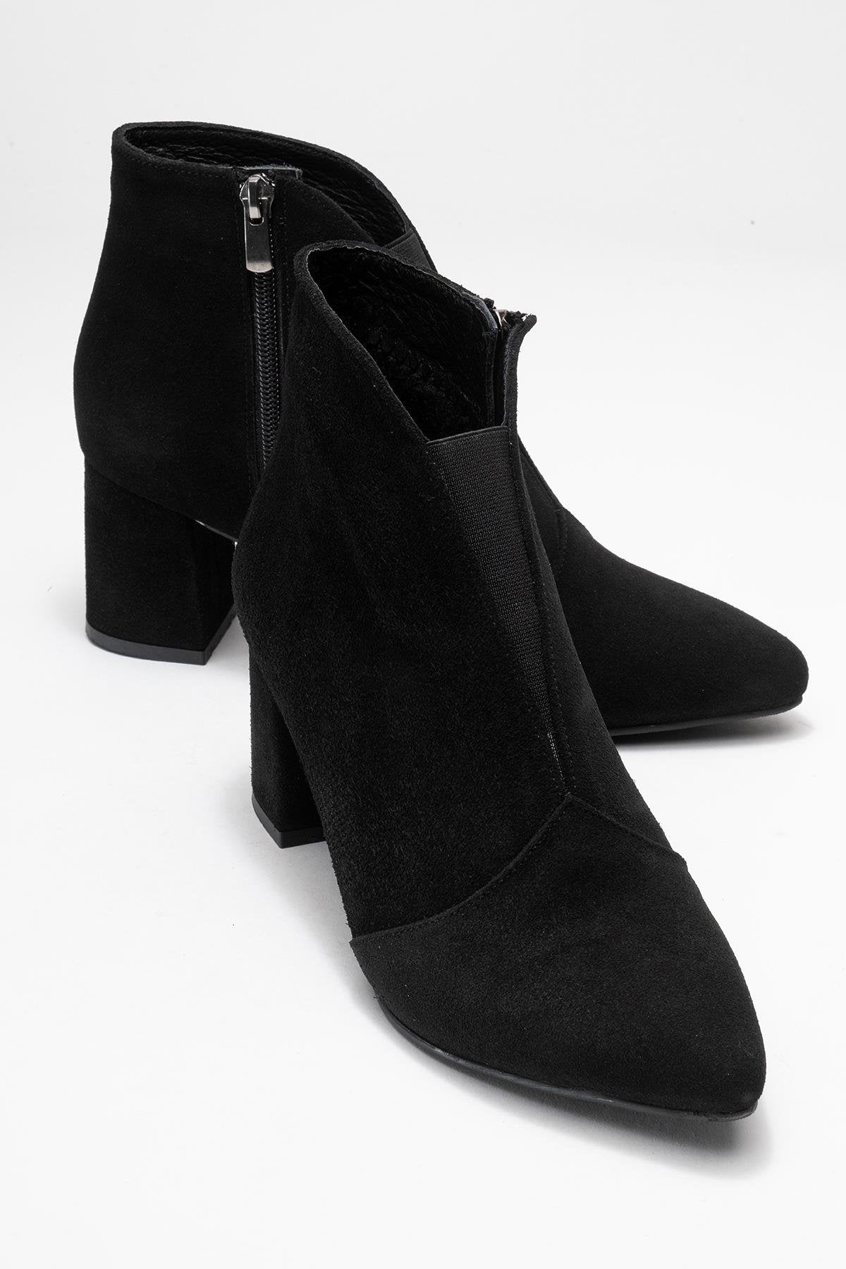 Finda - Black Suede Genuine Leather Block Heel Ankle Boot (Women)