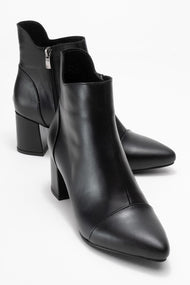 Gael - Black Genuine Leather Block Heel Ankle Boot (Women)