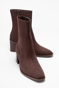 Chara - Brown Suede Block Heel Ankle Boot (Women)