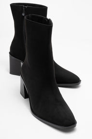 Chara - Black Suede Block Heel Ankle Boot (Women)