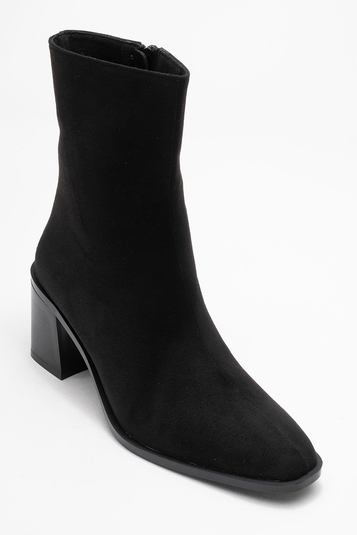 Chara - Black Suede Block Heel Ankle Boot (Women)
