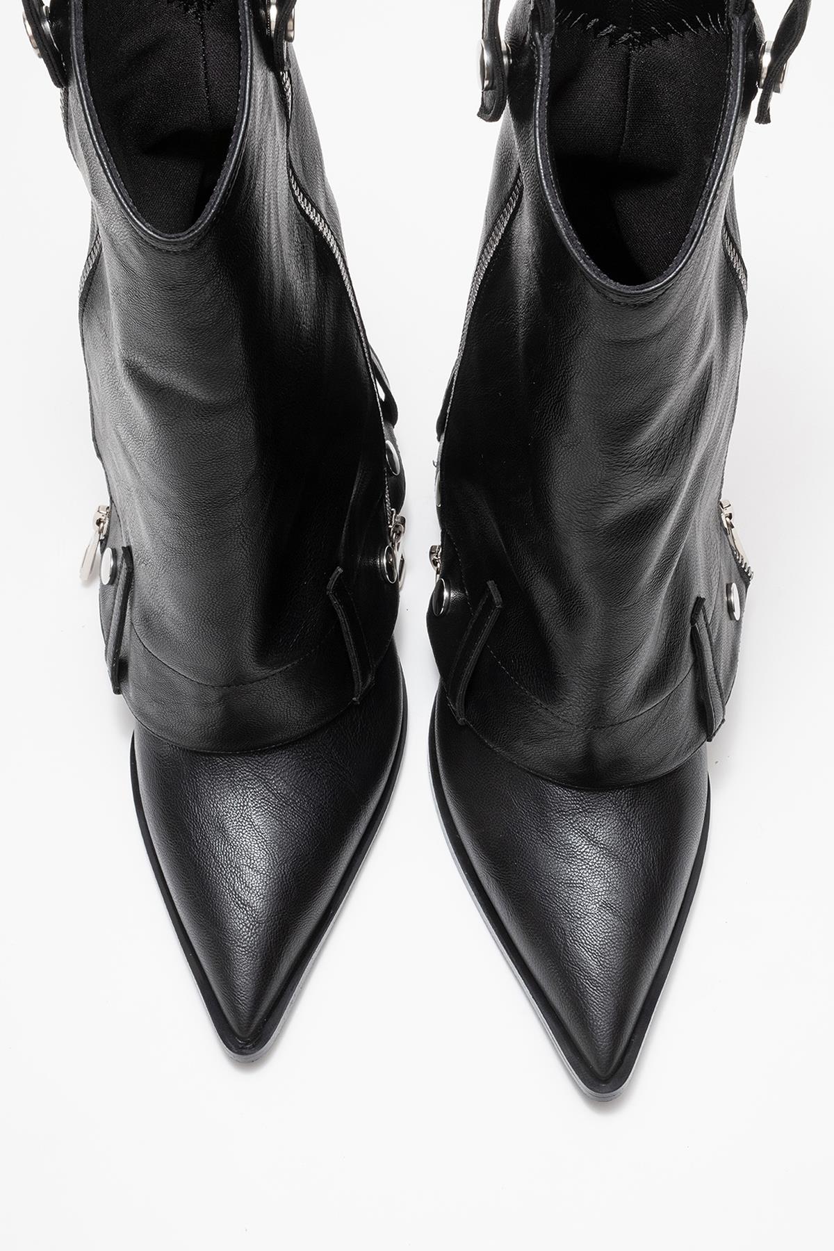 Lola - Black Zip Pointed Toe Heeled Boot (Women)