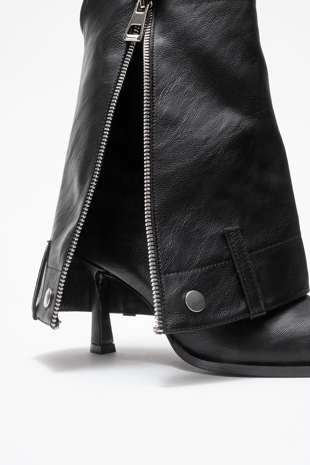 Lola - Black Zip Pointed Toe Heeled Boot (Women)