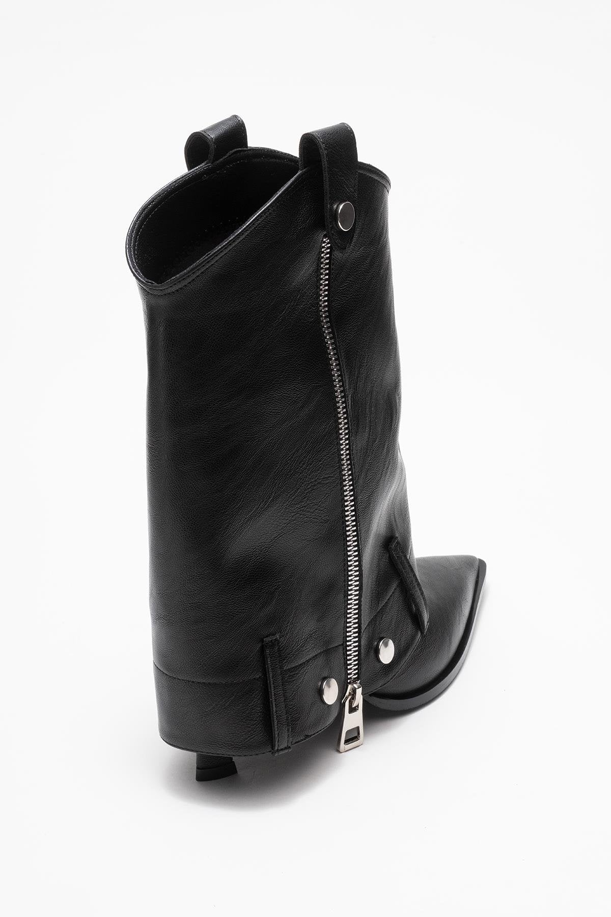 Lola - Black Zip Pointed Toe Heeled Boot (Women)