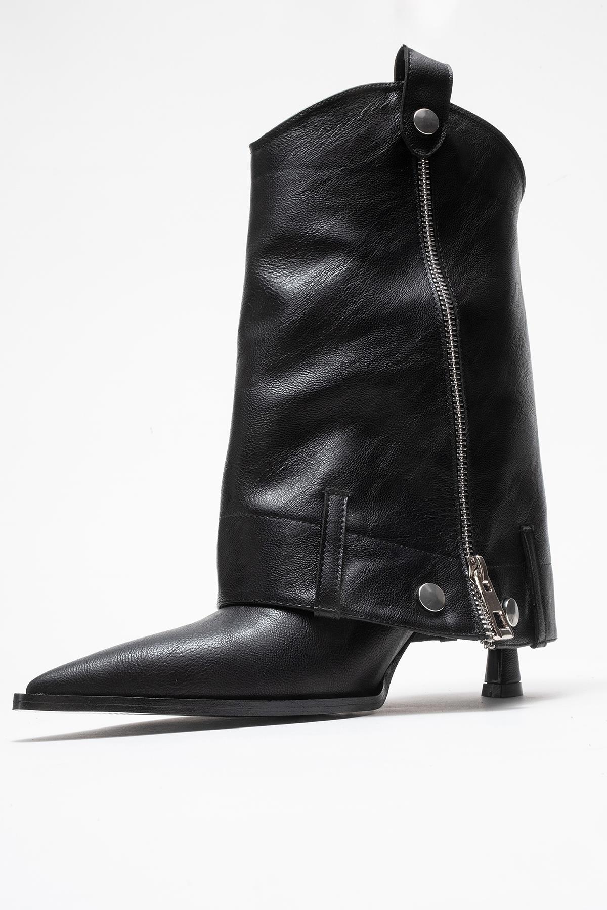 Lola - Black Zip Pointed Toe Heeled Boot (Women)