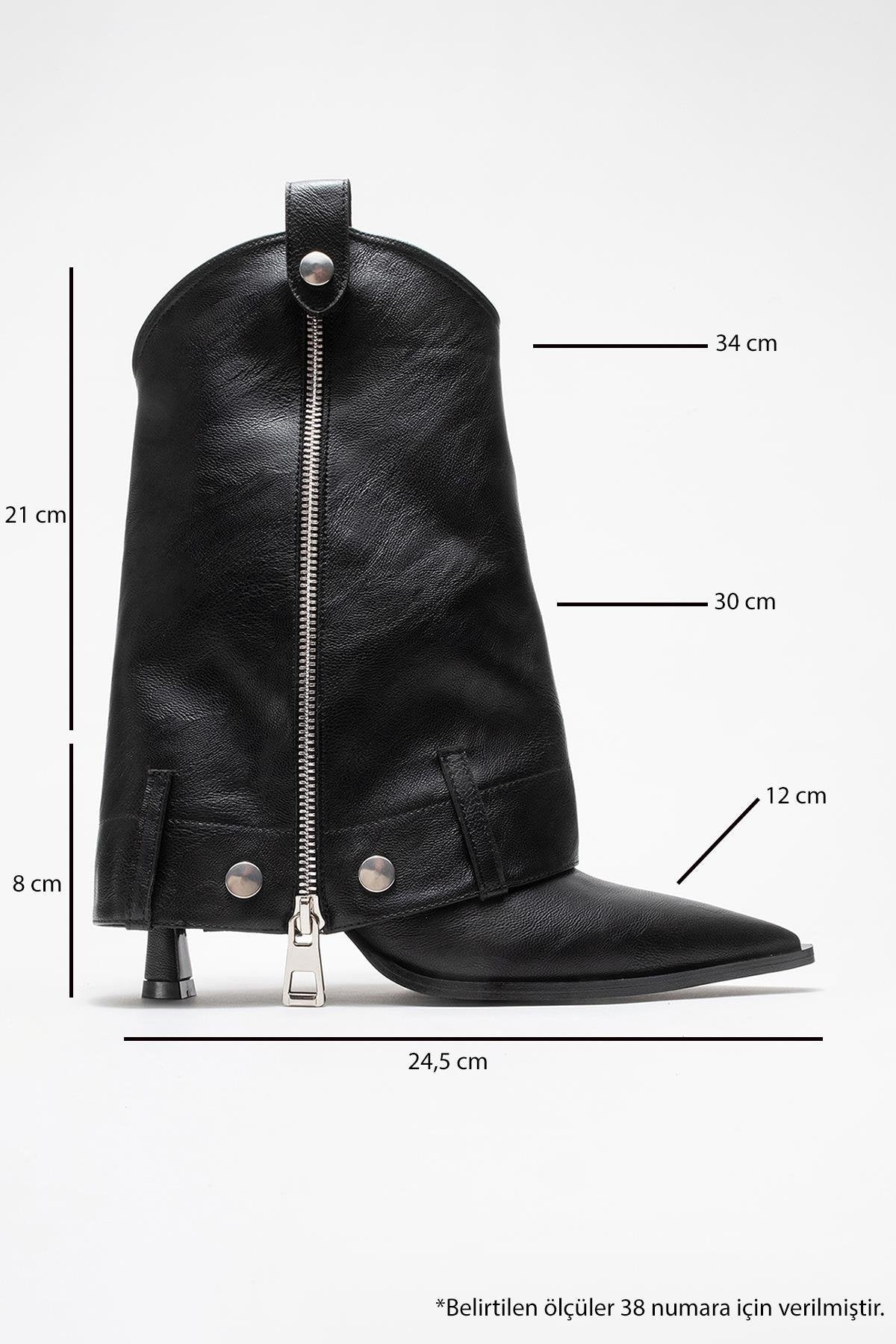 Lola - Black Zip Pointed Toe Heeled Boot (Women)