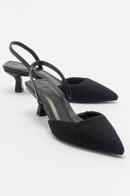 Over - Black Tweed Pointed Toe Low Heel Shoe (Women)