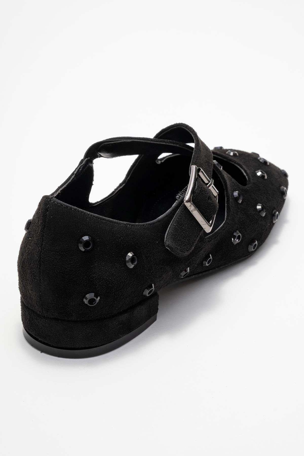 Addison - Black Jeweled Cross-Strap Ballet Flat (Women)
