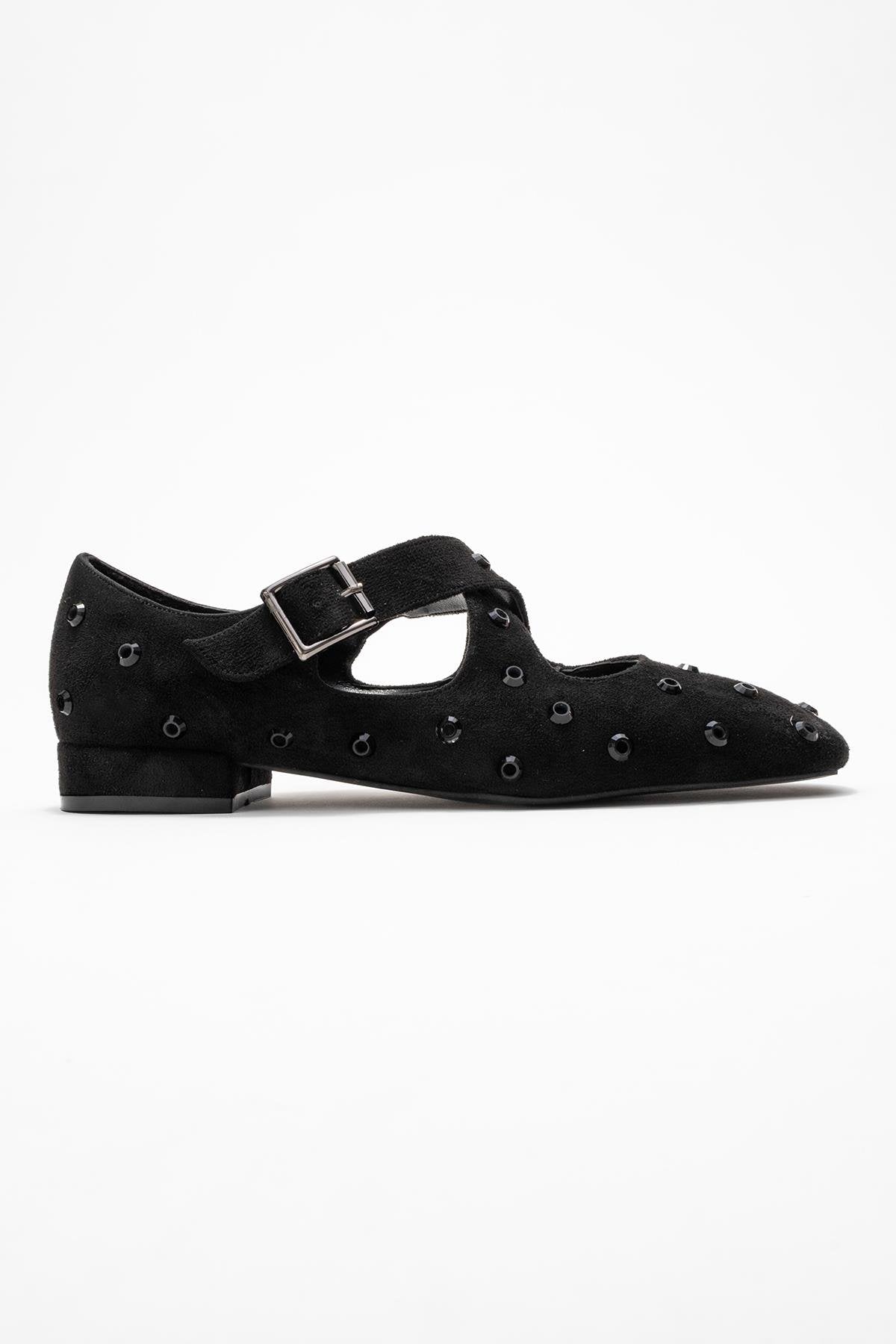 Addison - Black Jeweled Cross-Strap Ballet Flat (Women)