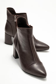 Gael - Brown Genuine Leather Block Heel Boot (Women)