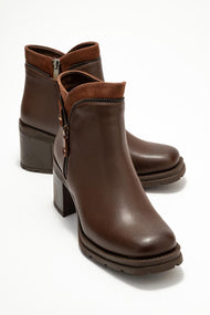 Parly - Brown Zip-Detail Block Heel Boot (Women)