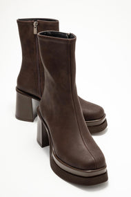 Valen - Brown Nubuck Platform Heel Boot (Women)