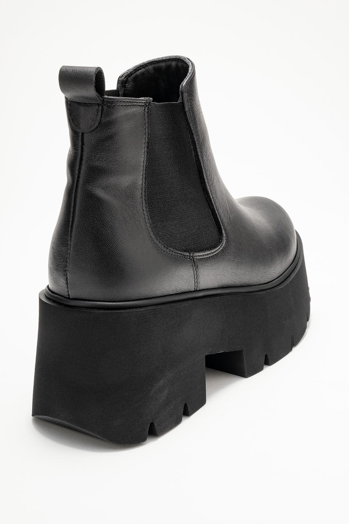 Clen - Black Genuine Leather Elastic-Panel Chunky Platform Boot (Women)