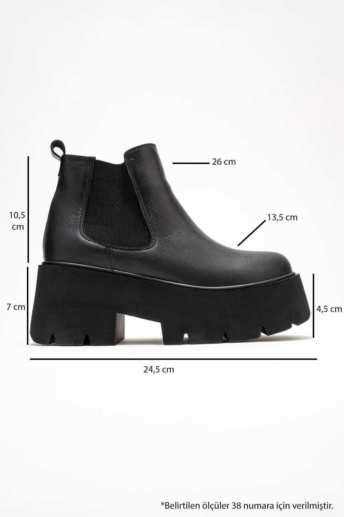 Clen - Black Genuine Leather Elastic-Panel Chunky Platform Boot (Women)