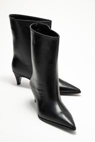 Aleo - Black Genuine Leather Pointed Toe Short Heel Boot (Women)
