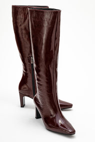 Valencia - Burgundy Patent Genuine Leather Block Heel Boot (Women)