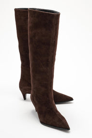 Siora - Brown Suede Genuine Leather Short Heel Boot (Women)