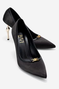 Milos - Black Satin Buckle High Heel (Women)