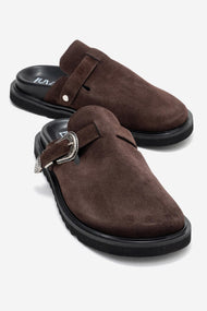 Vesta - Brown Buckle-Detail Genuine Leather Closed-Toe Mule (Women)