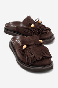 Carol - Brown Tassel-Detail Genuine Leather Closed-Toe Mule (Women)