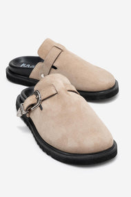 Vesta - Beige Genuine Leather Closed-Toe Slipper (Women)