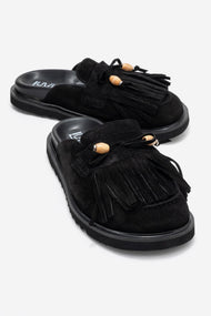 Carol - Black Genuine Leather Closed-Toe Slipper (Women)