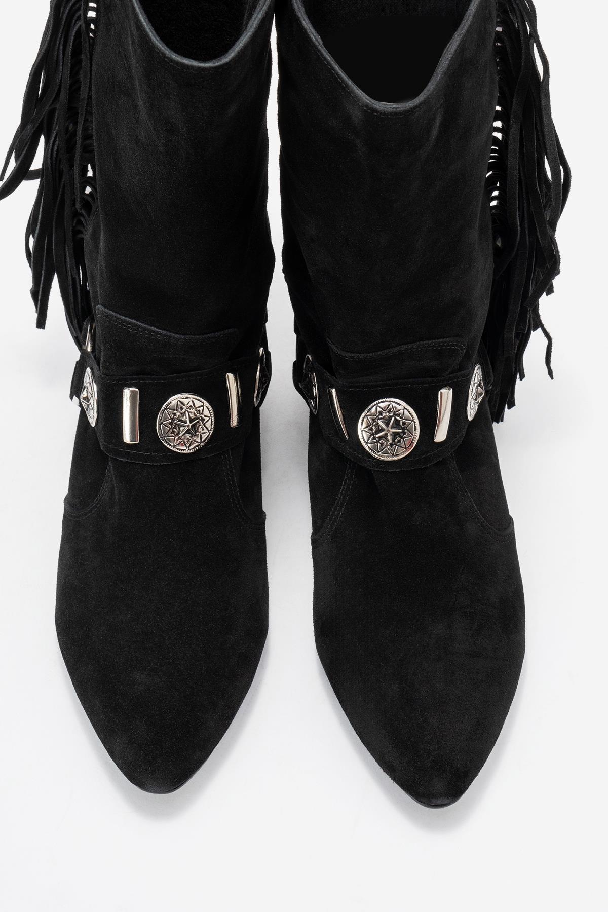 Selora - Black Genuine Leather Buckled Western Boot (Women)
