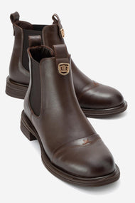 Sidney - Brown Genuine Leather Buckled Elastic Chelsea Boot (Women)