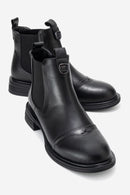 Sidney - Black Genuine Leather Buckled Elastic Chelsea Boot (Women)