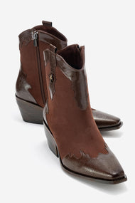 Loel - Brown Suede Patterned Chunky Western Boot (Women)