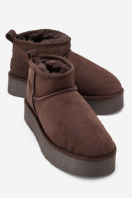 Havana - Brown Suede Genuine Leather Fur-Lined Platform Ankle Boot (Women)