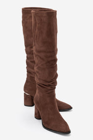 120 - Brown Suede Gusseted Block Heel Knee-High Boot (Women)