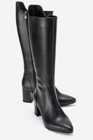 Lumin - Black Genuine Leather Block Heel Knee-High Boot (Women)