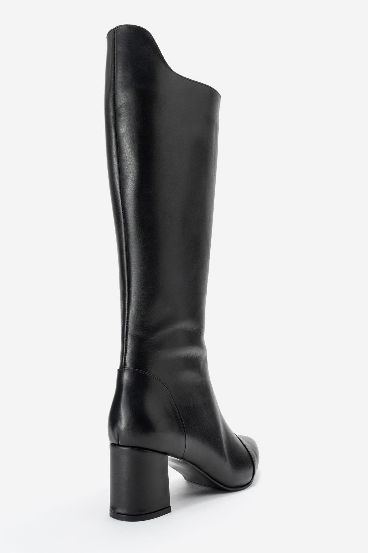 Lumin - Black Genuine Leather Block Heel Knee-High Boot (Women)