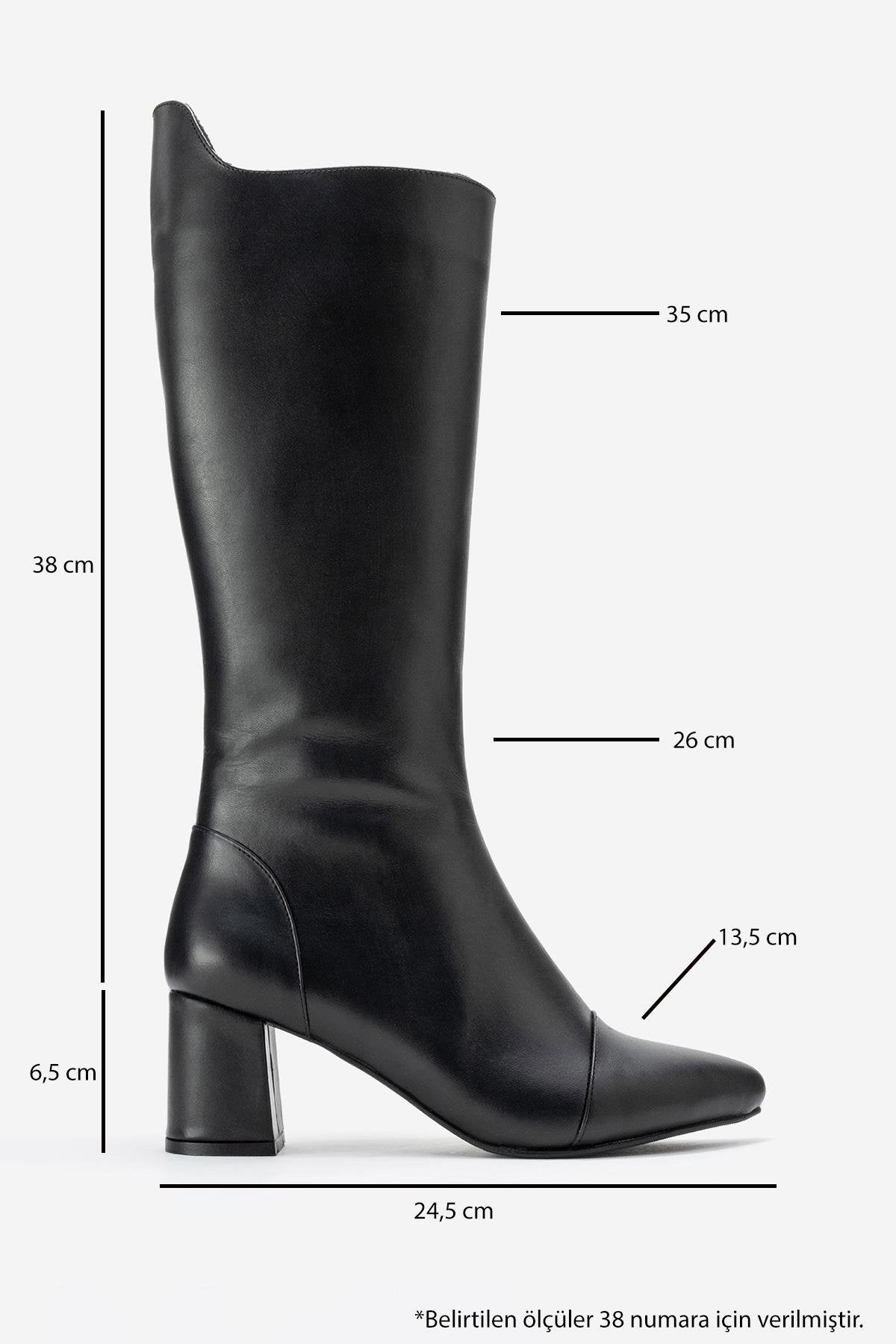 Lumin - Black Genuine Leather Block Heel Knee-High Boot (Women)