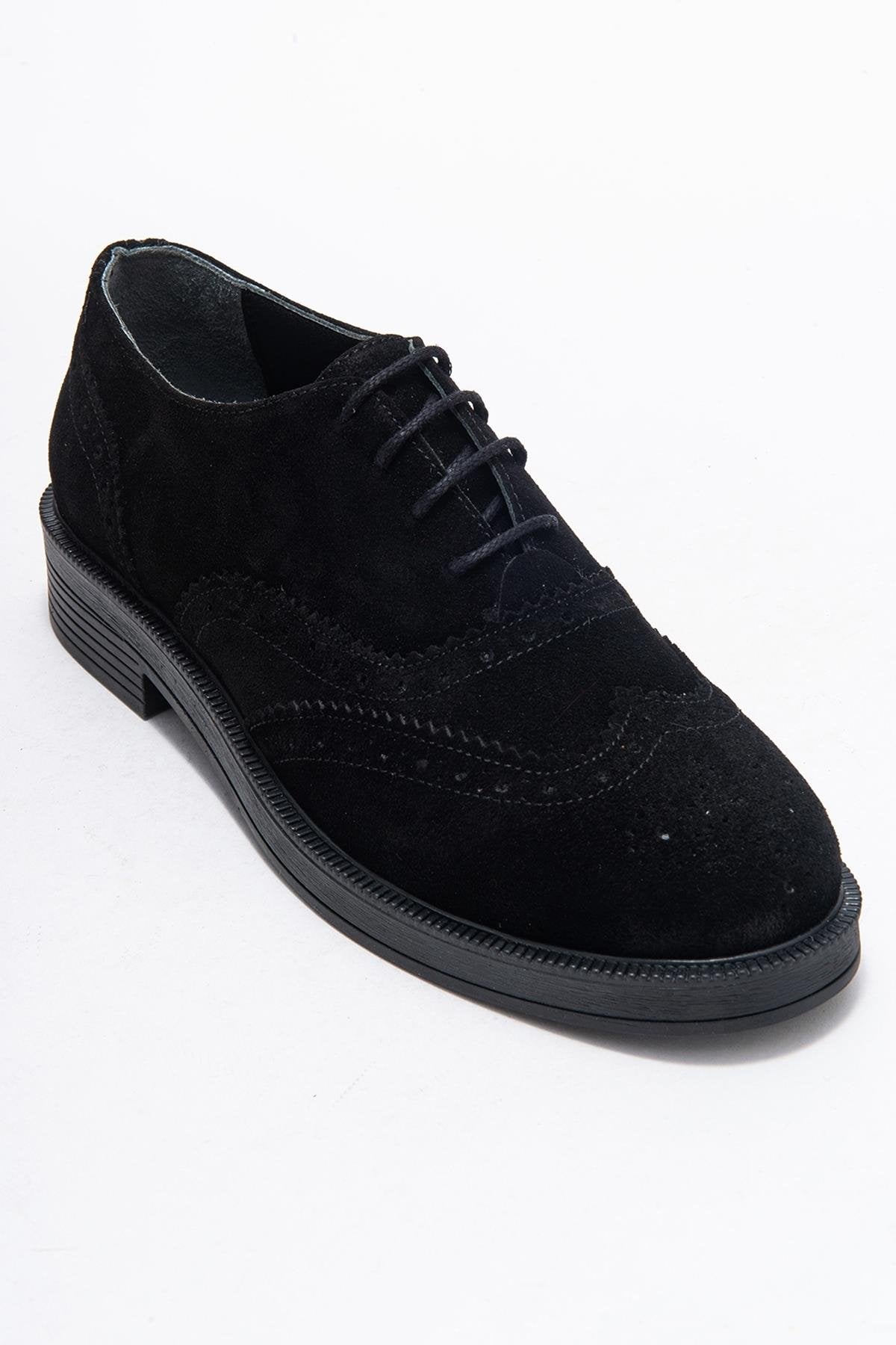 Avra - Black Suede Genuine Leather Oxford Shoe (Women)