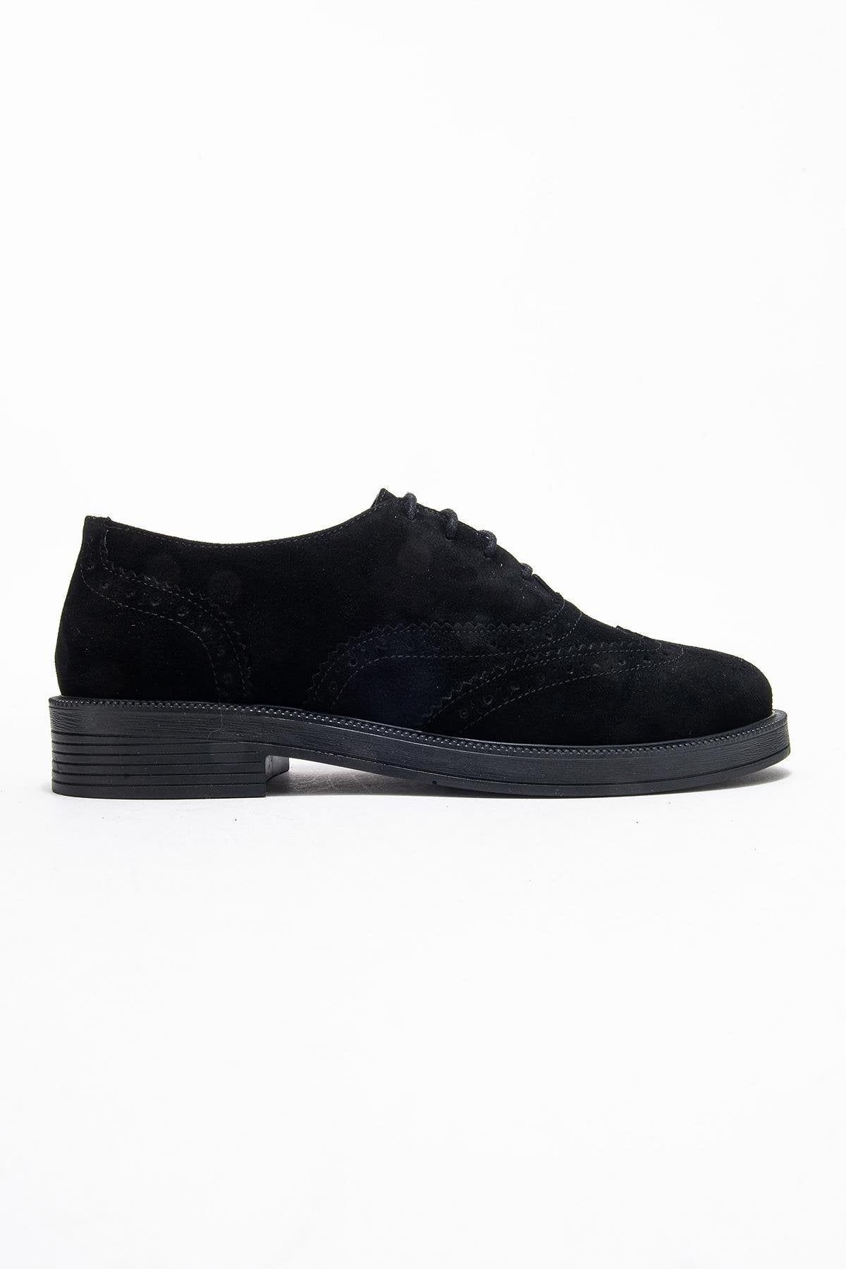 Avra - Black Suede Genuine Leather Oxford Shoe (Women)